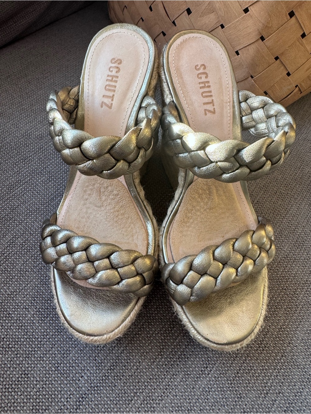 SCHUTZ gold braided strap  platform wedge espadrilles - Picture 3 of 7